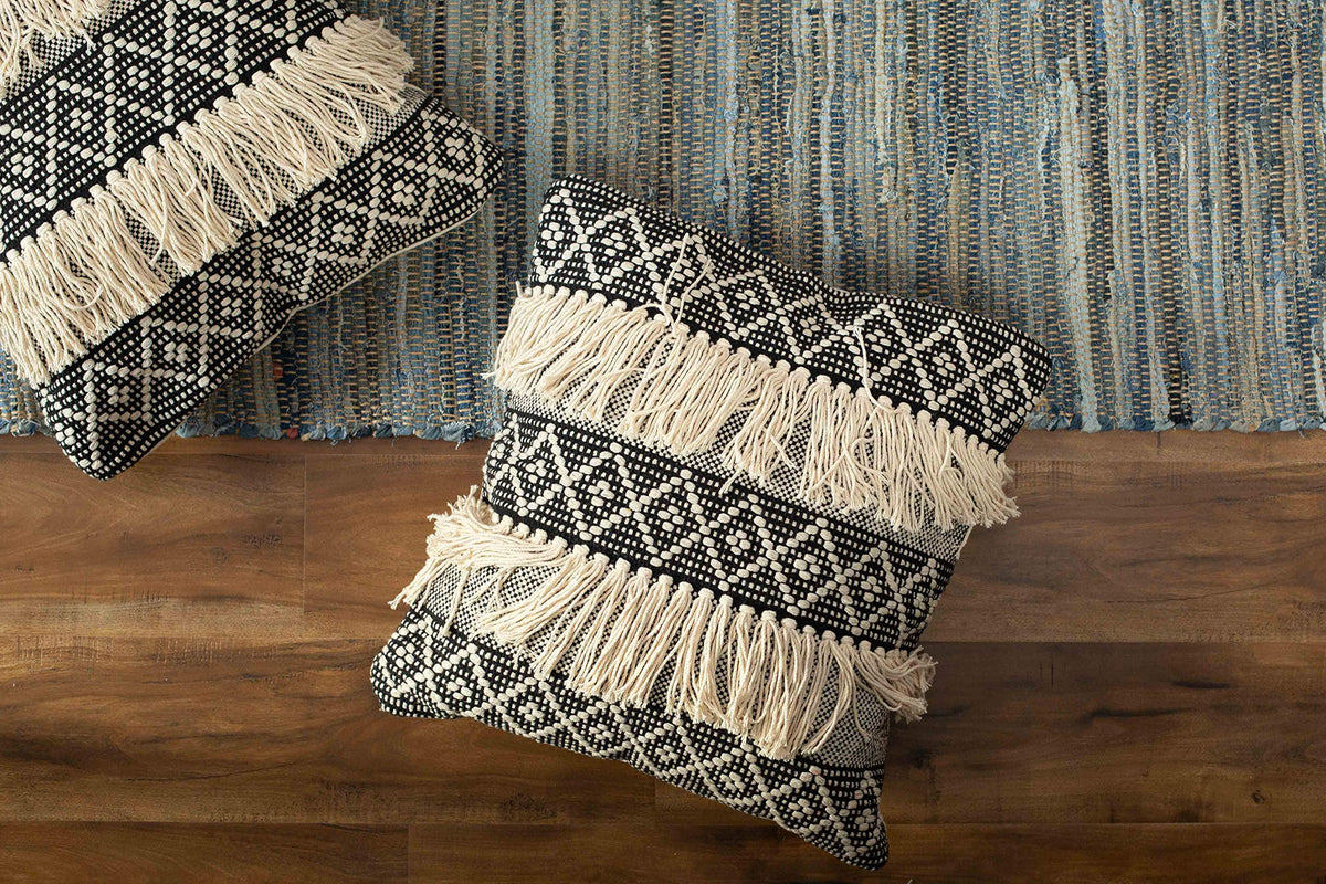 Diamond Pillow Cover Set Of 2 - Black/Ivory, 20''x20''