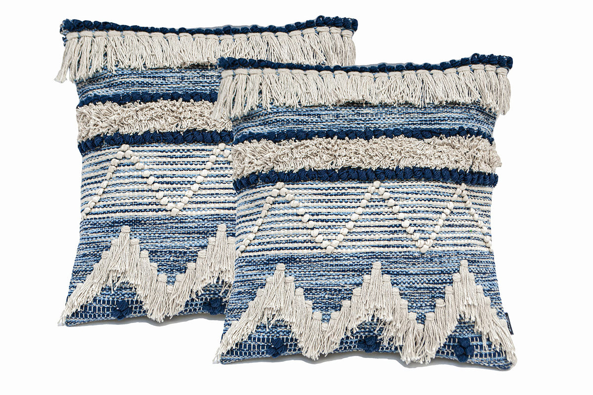 Montego Pillow Cover Set Of 2 - Blue/Off White, 18''x18''