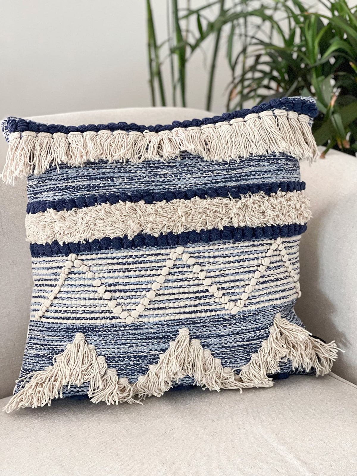 Montego Pillow Cover Set Of 2 - Blue/Off White, 18''x18''