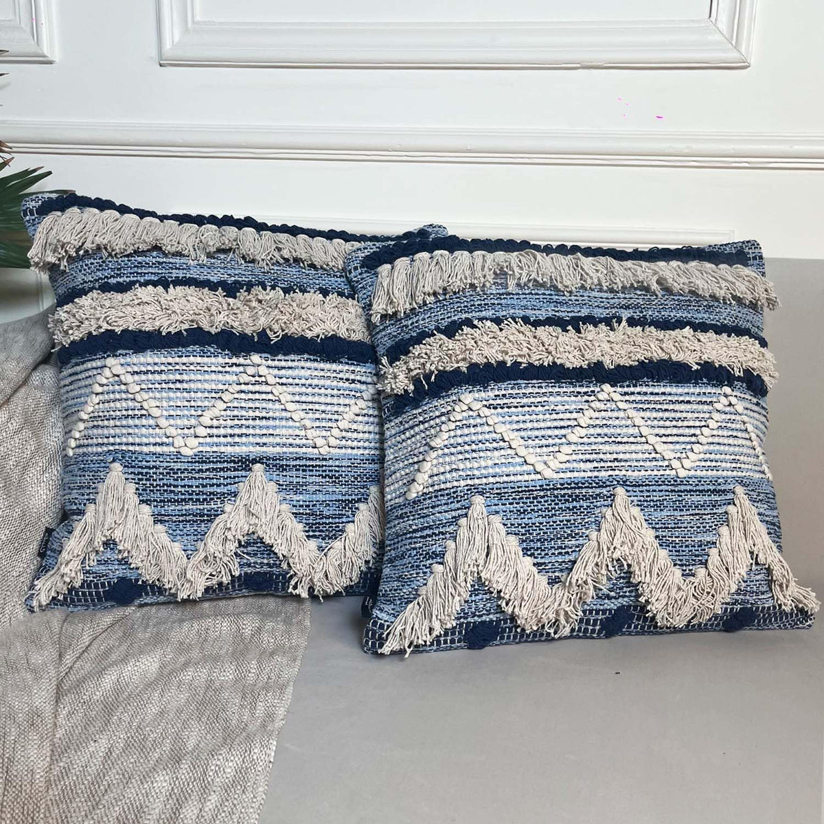 Montego Pillow Cover Set Of 2 - Blue/Off White, 18''x18''