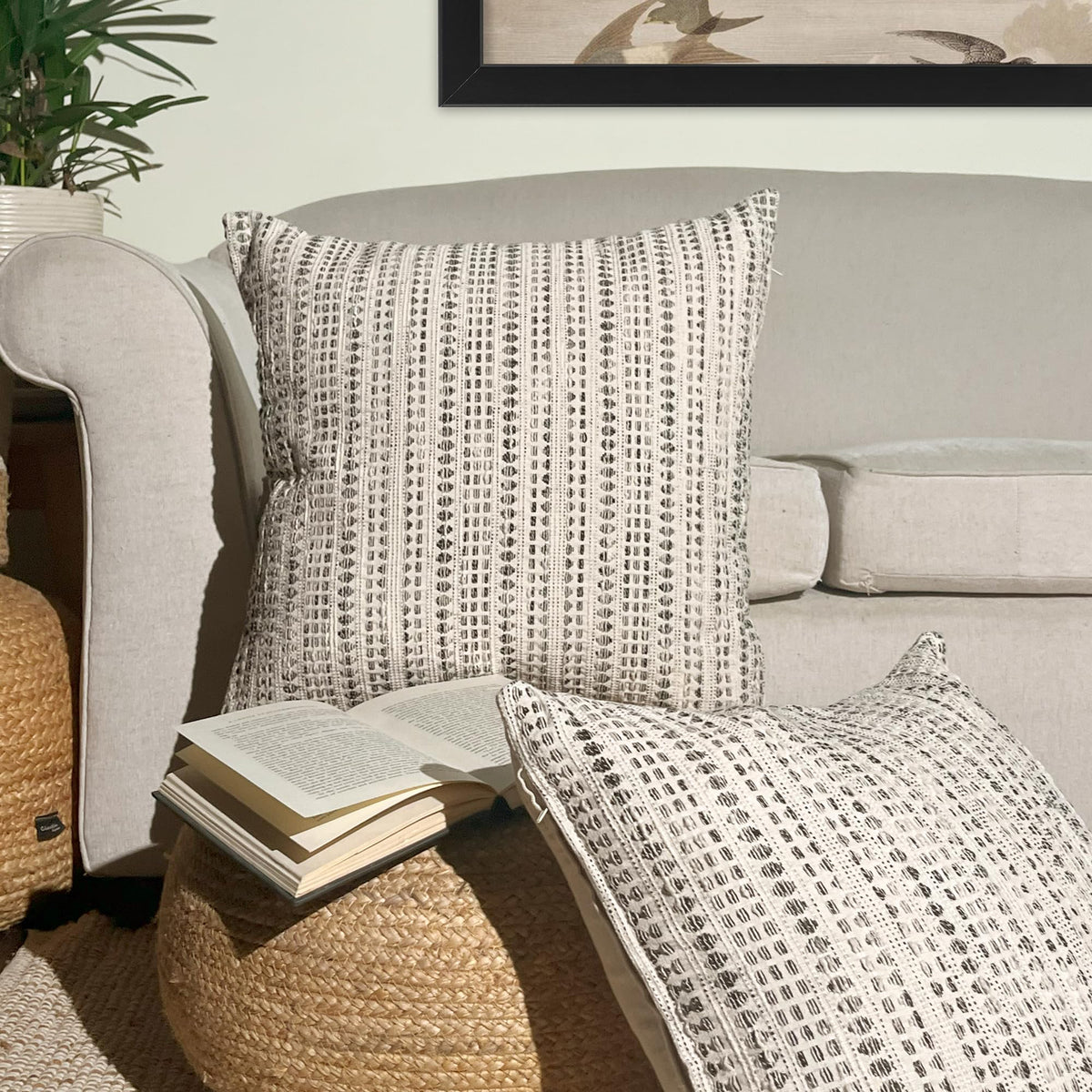 Lana Pillow Cover Set Of 2 - Ivory-Black, 20''x20''