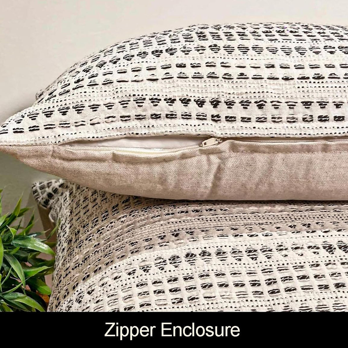 Lana Pillow Cover Set Of 2 - Ivory-Black, 20''x20''