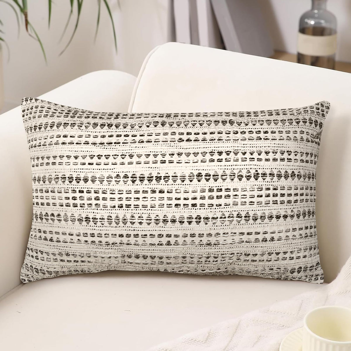 Lana Pillow Cover Set Of 2 - Ivory-Black, 12''x20''