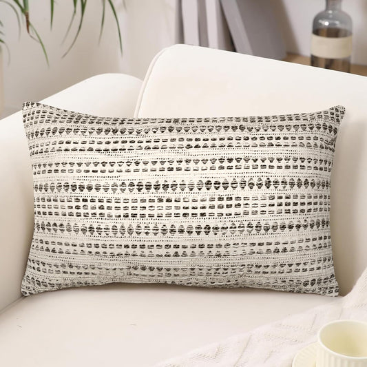Lana Pillow Cover Set Of 2 - Ivory-Black, 12''x20''
