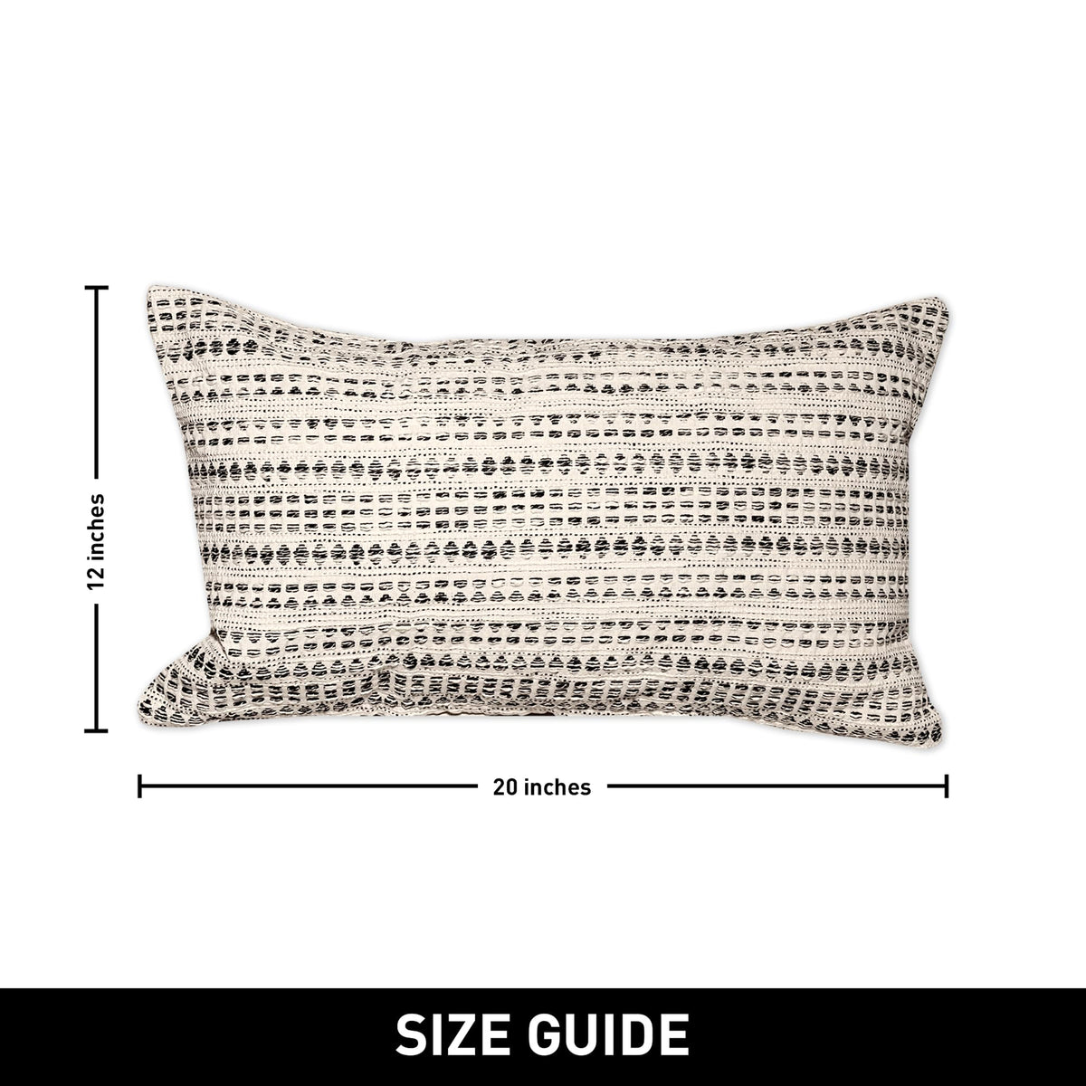 Lana Pillow Cover Set Of 2 - Ivory-Black, 12''x20''