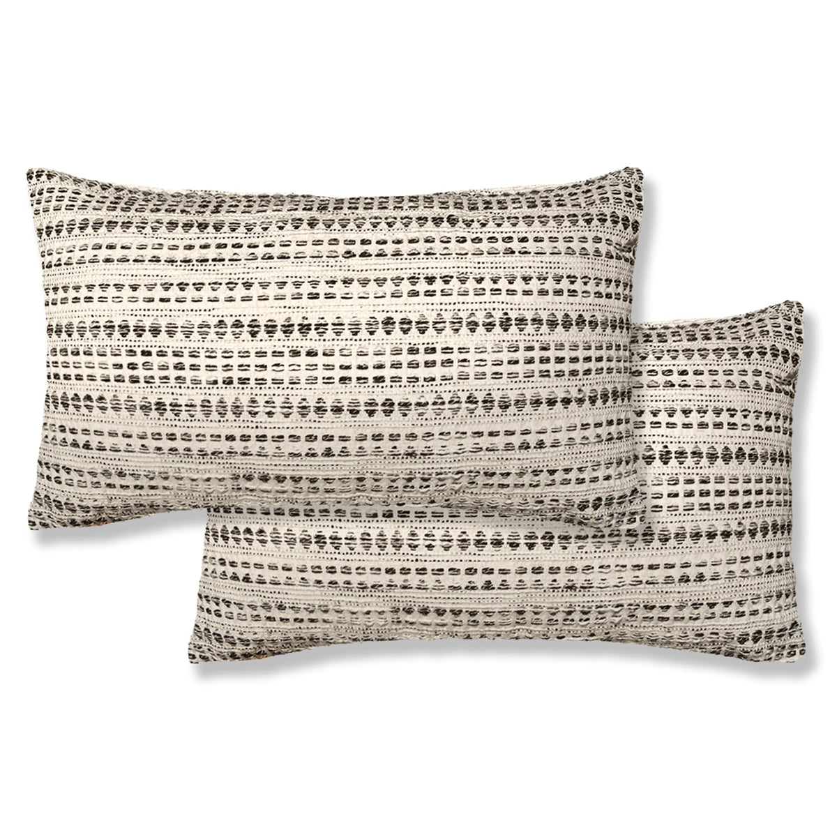 Lana Pillow Cover Set Of 2 - Ivory-Black, 12''x20''