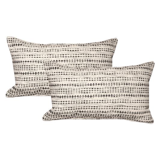 Lana Pillow Cover Set Of 2 - Ivory-Black, 12''x20''