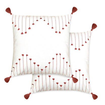 Poppy Pillow Cover Set Of 2 - Ivory-Rust, 18''x18''