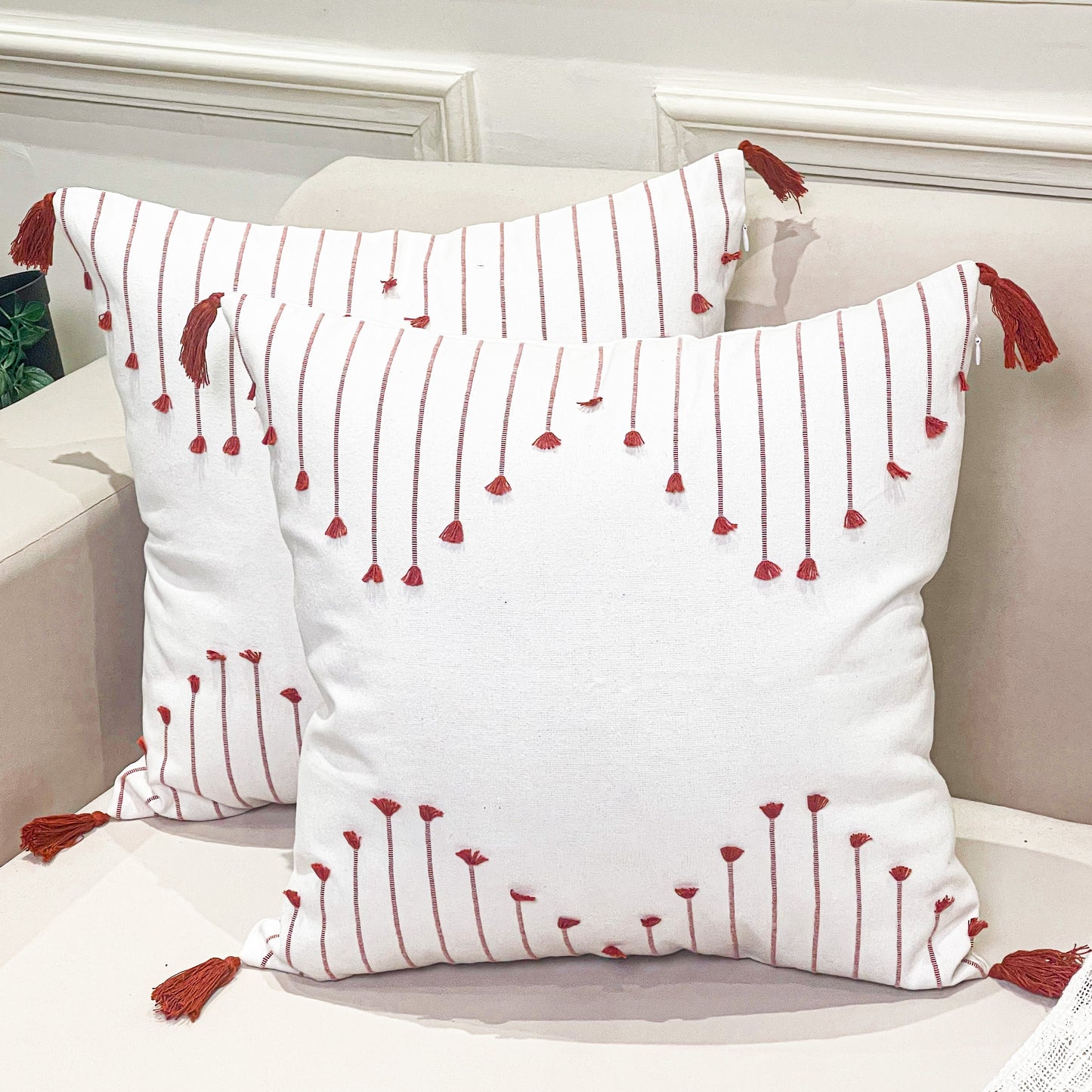 Poppy Pillow Cover Set Of 2 - Ivory-Rust, 18''x18''