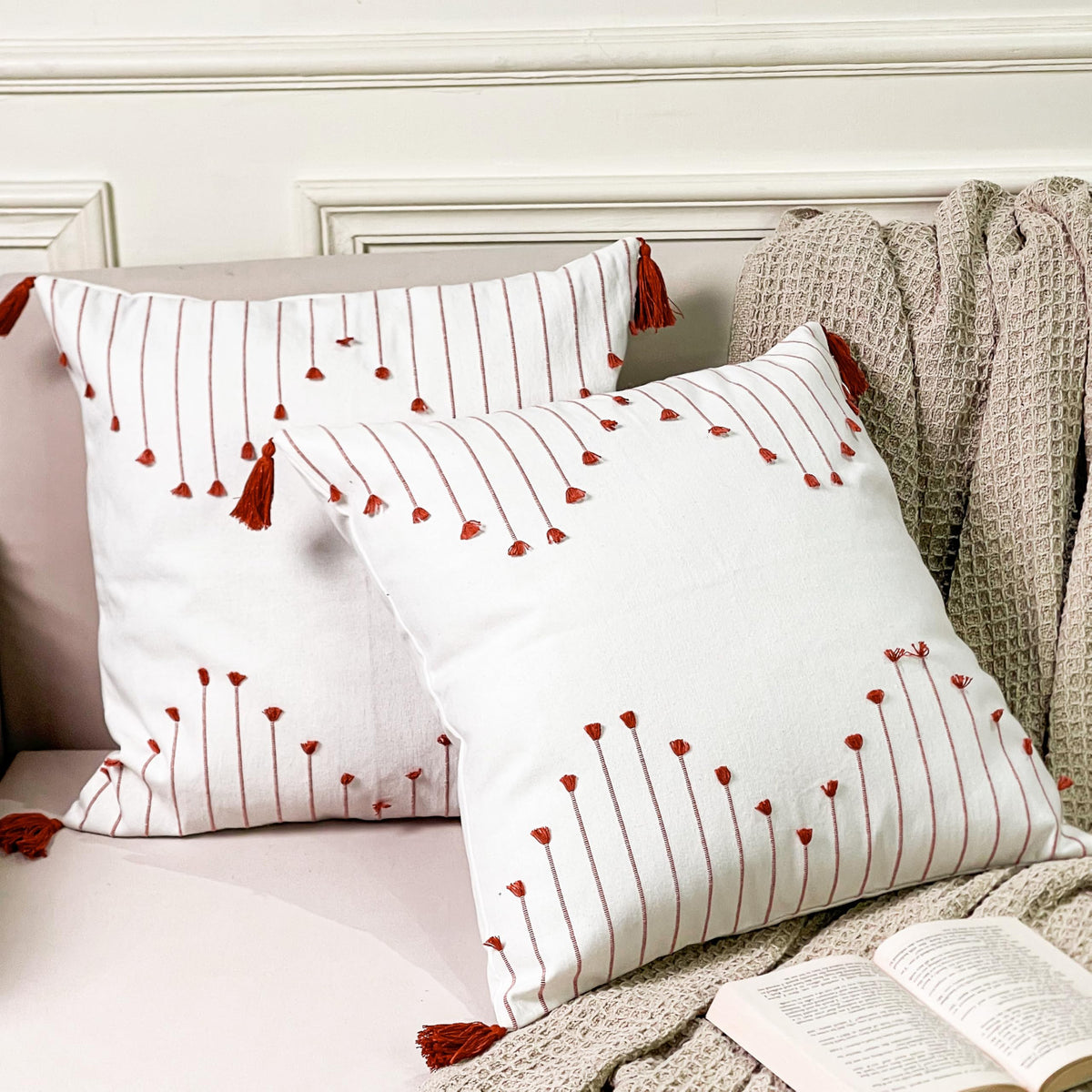 Poppy Pillow Cover Set Of 2 - Ivory-Rust, 18''x18''