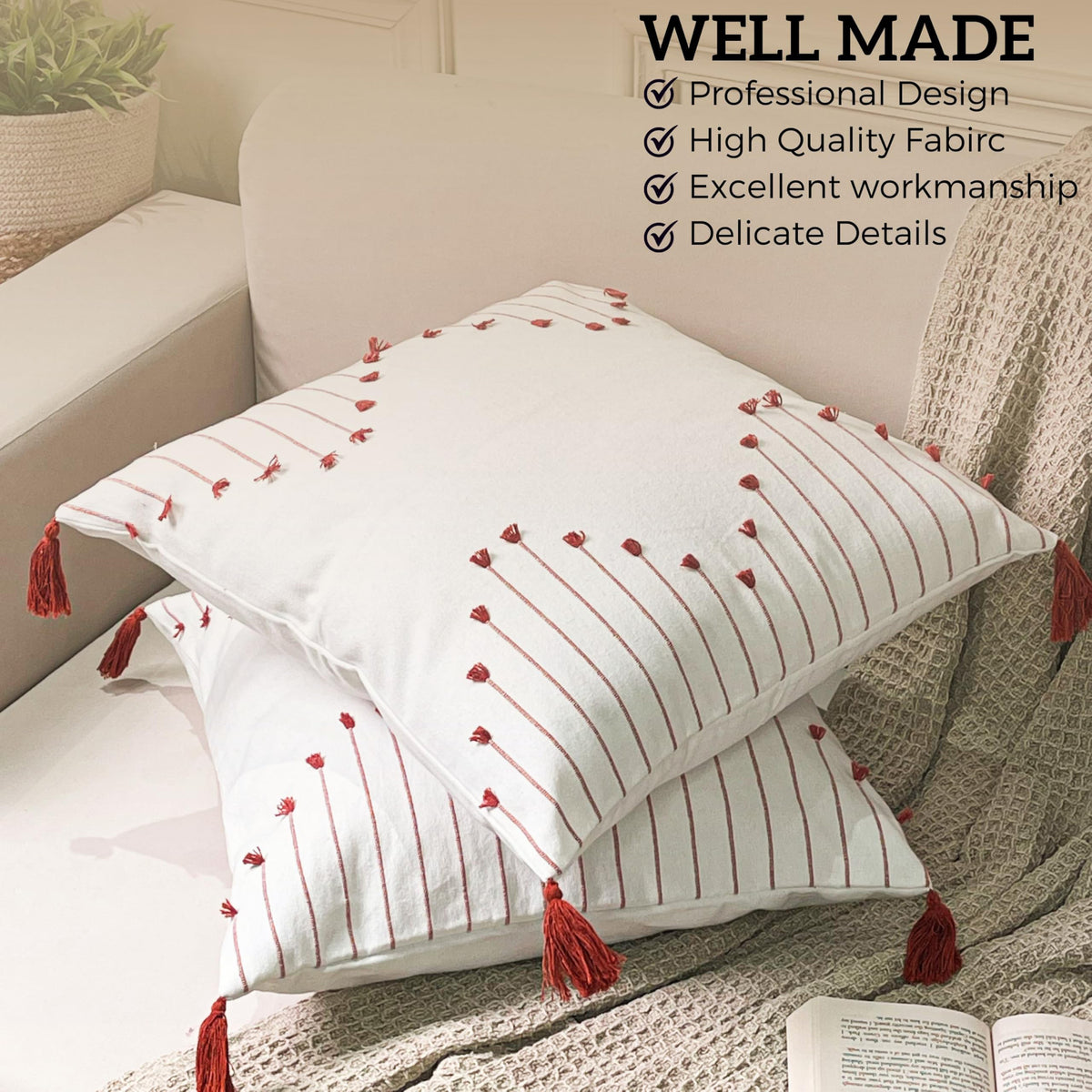 Poppy Pillow Cover Set Of 2 - Ivory-Rust, 18''x18''