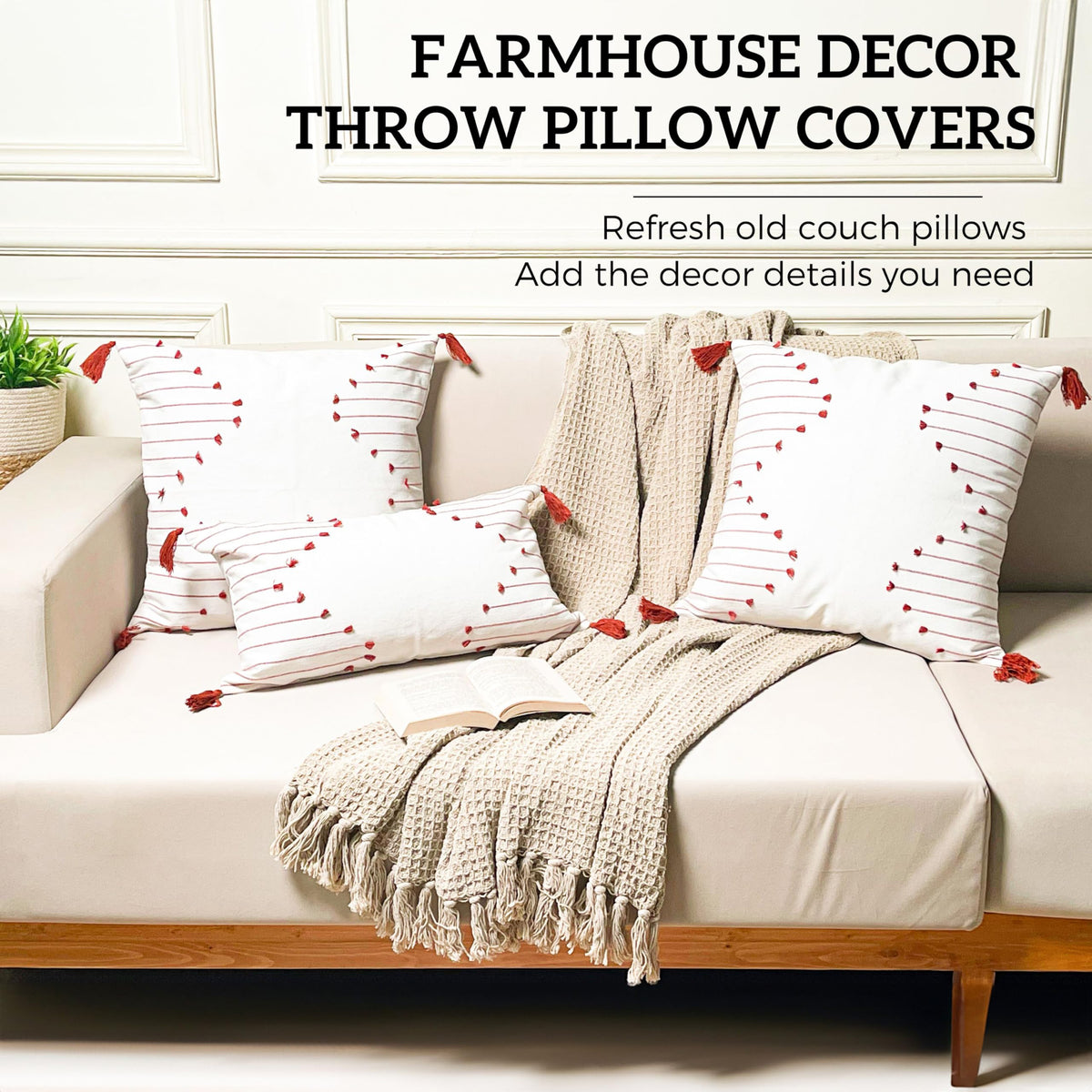 Poppy Pillow Cover Set Of 2 - Ivory-Rust, 18''x18''