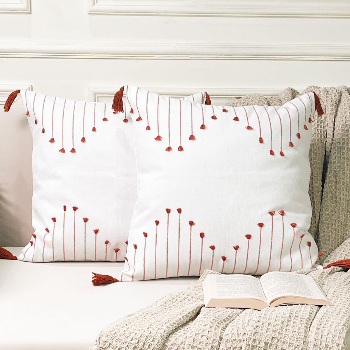 Poppy Pillow Cover Set Of 2 - Ivory-Rust, 18''x18''