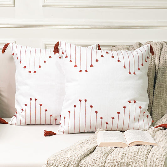 Poppy Pillow Cover Set Of 2 - Ivory-Rust, 18''x18''