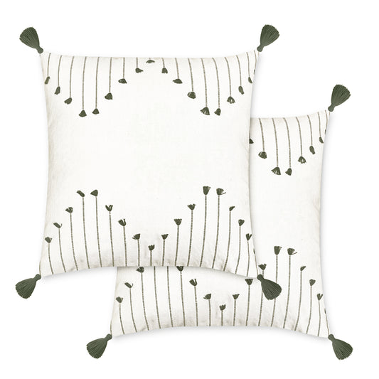 Poppy Pillow Cover Set Of 2 - Ivory-Sage Green, 18''x18''