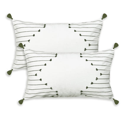 Poppy Pillow Cover Set Of 2 - Ivory-Sage Green, 12''x20''