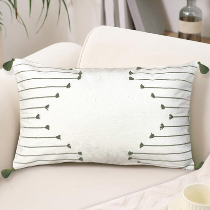 Poppy Pillow Cover Set Of 2 - Ivory-Sage Green, 12''x20''