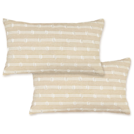 Gardenia Pillow Cover Set Of 2 - Beige-White, 12''x20''