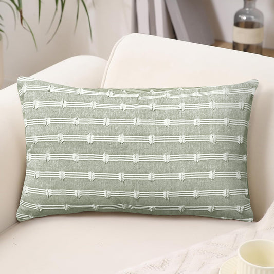 Gardenia Pillow Cover Set Of 2 - Sage Green-White, 12''x20''