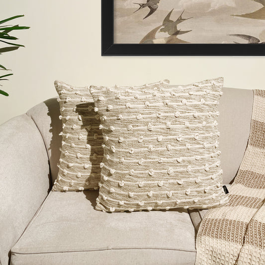 Malibu Stripe Pillow Cover Set Of 2 - Beige-Ivory, 18''x18''