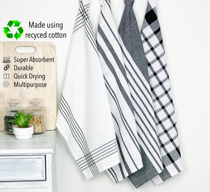 WOVEN KITCHEN TOWELS SET OF  4, Black-White, 18''x28''.