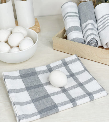 WOVEN KITCHEN TOWELS SET OF  4, Grey-White, 18''x28''.