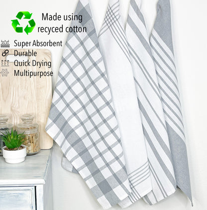 WOVEN KITCHEN TOWELS SET OF  4, Grey-White, 18''x28''.