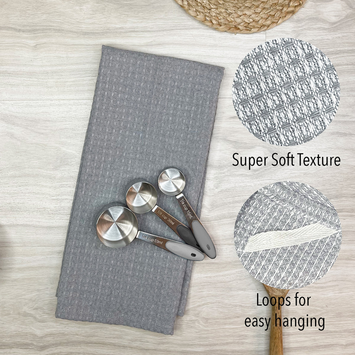 WOVEN KITCHEN TOWELS SET OF  4, Grey-White, 18''x28''.