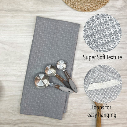 WOVEN KITCHEN TOWELS SET OF  4, Grey-White, 18''x28''.