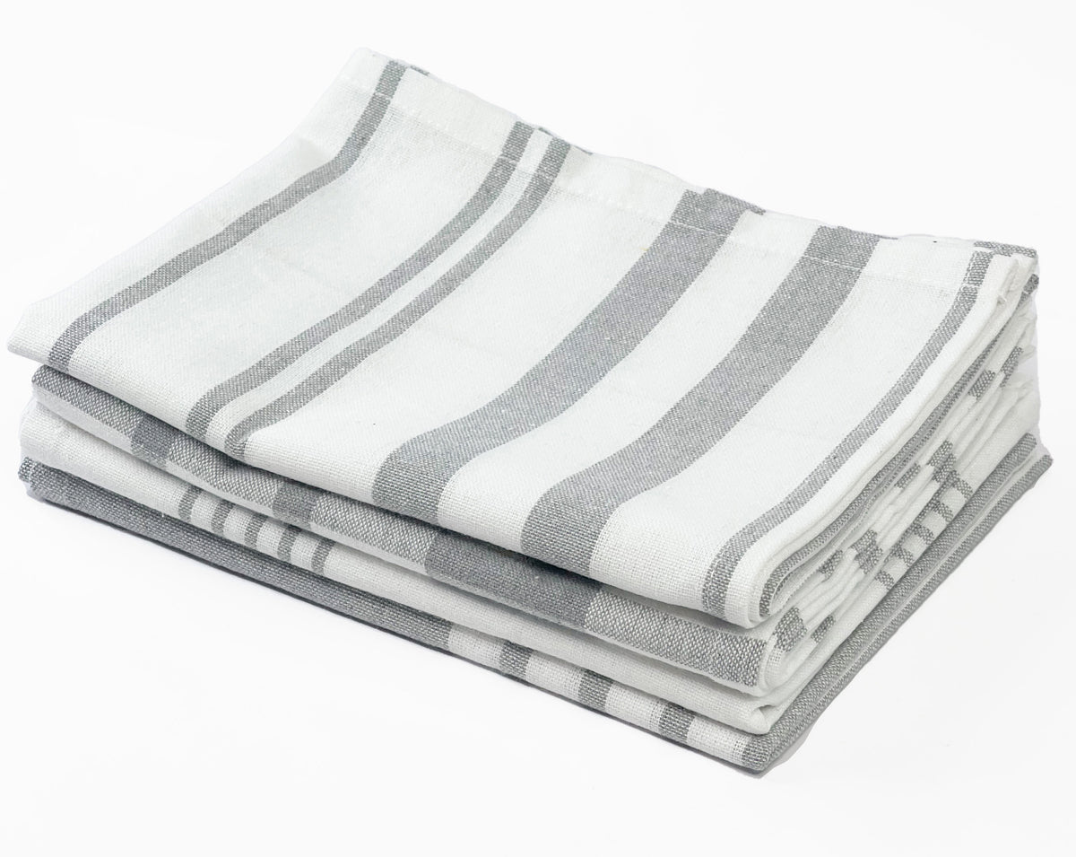 WOVEN KITCHEN TOWELS SET OF  4, Grey-White, 18''x28''.