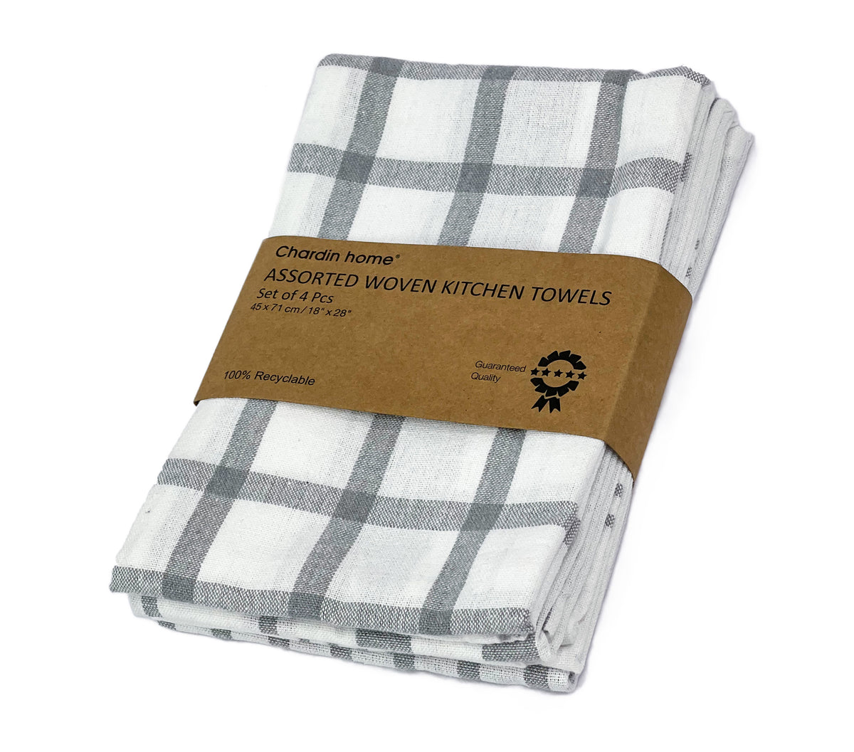 WOVEN KITCHEN TOWELS SET OF  4, Grey-White, 18''x28''.