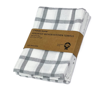 WOVEN KITCHEN TOWELS SET OF  4, Grey-White, 18''x28''.