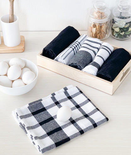 CUCINA KITCHEN TOWELS SET OF 8, 18''x28'', Black & White
