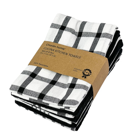 CUCINA KITCHEN TOWELS SET OF 8, 18''x28'', Black & White