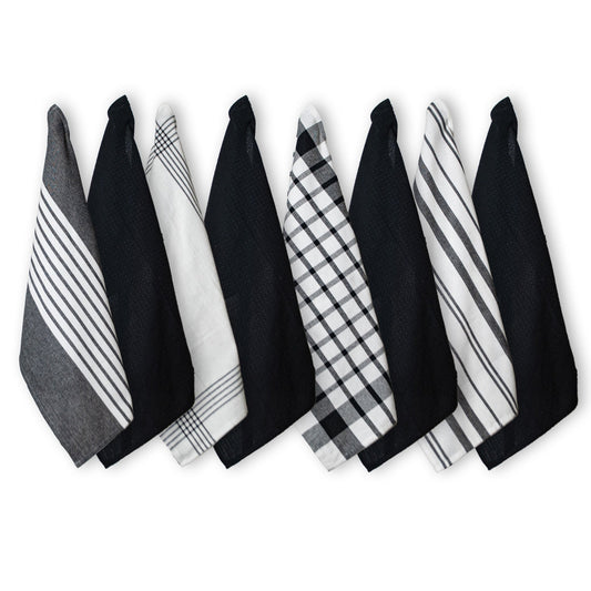 CUCINA KITCHEN TOWELS SET OF 8, 18''x28'', Black & White