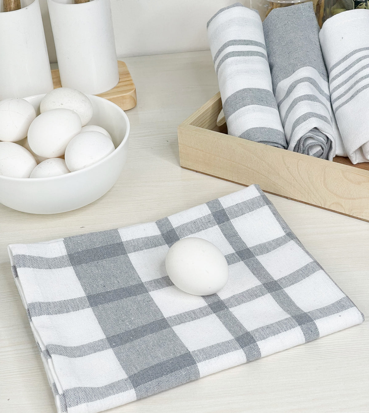CUCINA KITCHEN TOWELS SET OF 8, 18''x28'', Grey & White