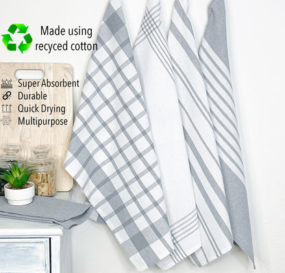 CUCINA KITCHEN TOWELS SET OF 8, 18''x28'', Grey & White