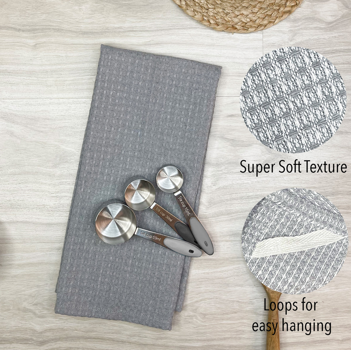 CUCINA KITCHEN TOWELS SET OF 8, 18''x28'', Grey & White