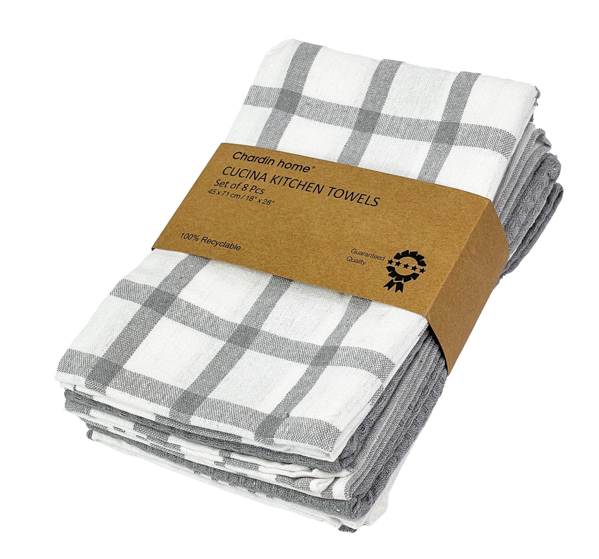 CUCINA KITCHEN TOWELS SET OF 8, 18''x28'', Grey & White