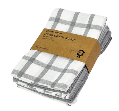 CUCINA KITCHEN TOWELS SET OF 8, 18''x28'', Grey & White