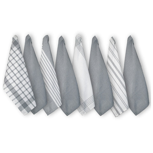 CUCINA KITCHEN TOWELS SET OF 8, 18''x28'', Grey & White