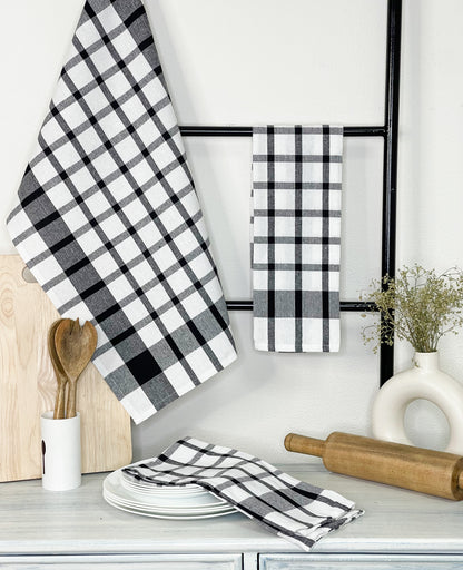 KITCHEN TOWEL SET OF 6 CHECKS, 18''x28'', BLACK-WHITE