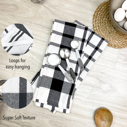 KITCHEN TOWEL SET OF 6 CHECKS, 18''x28'', BLACK-WHITE