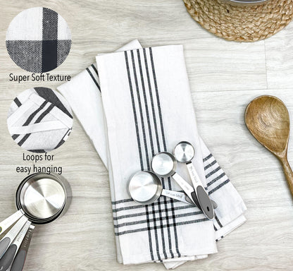 KITCHEN TOWEL SET OF 6 BORDER STRIPES, 18''x28'',BLACK-WHITE