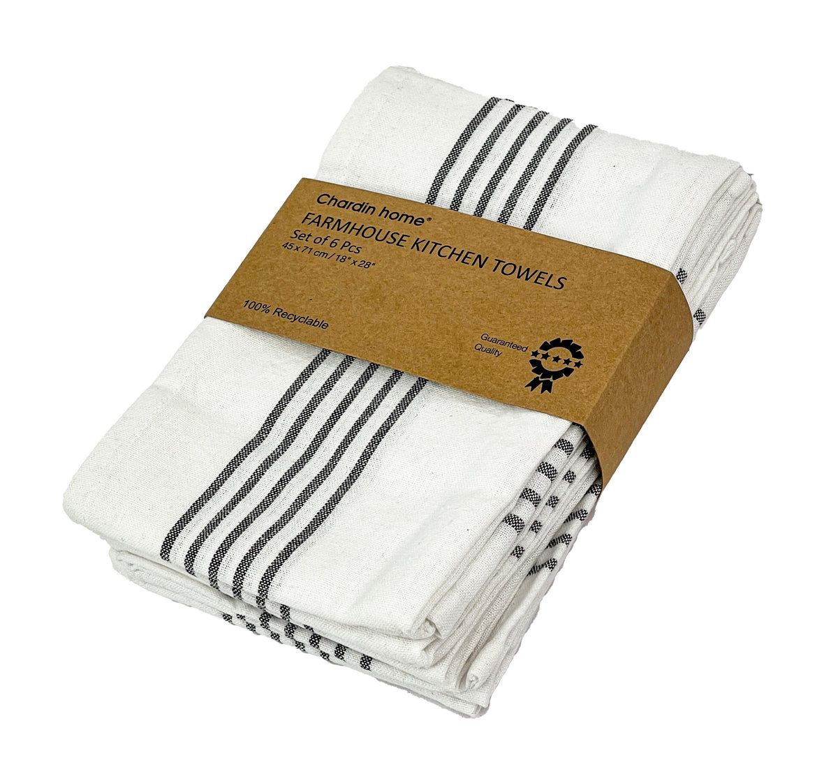 KITCHEN TOWEL SET OF 6 BORDER STRIPES, 18''x28'',BLACK-WHITE