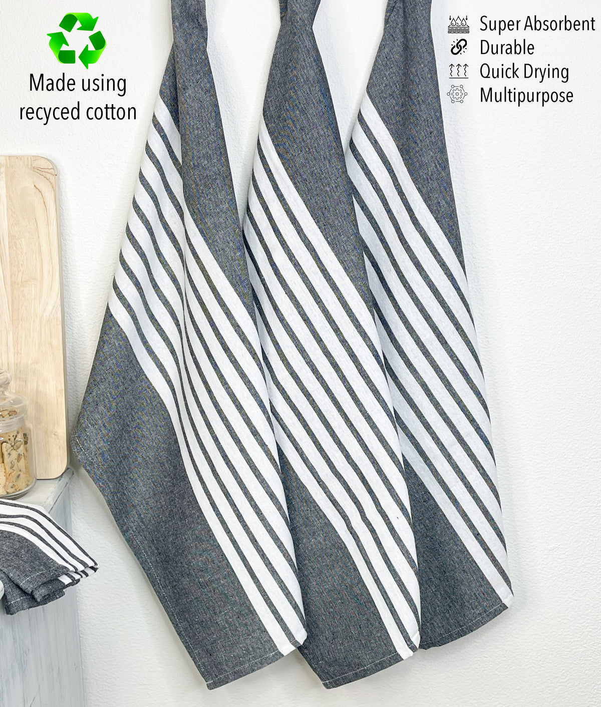 KITCHEN TOWEL SET OF 6 CENTER STRIPES, 18''x28'',BLACK-WHITE