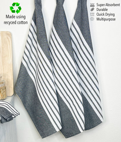 KITCHEN TOWEL SET OF 6 CENTER STRIPES, 18''x28'',BLACK-WHITE