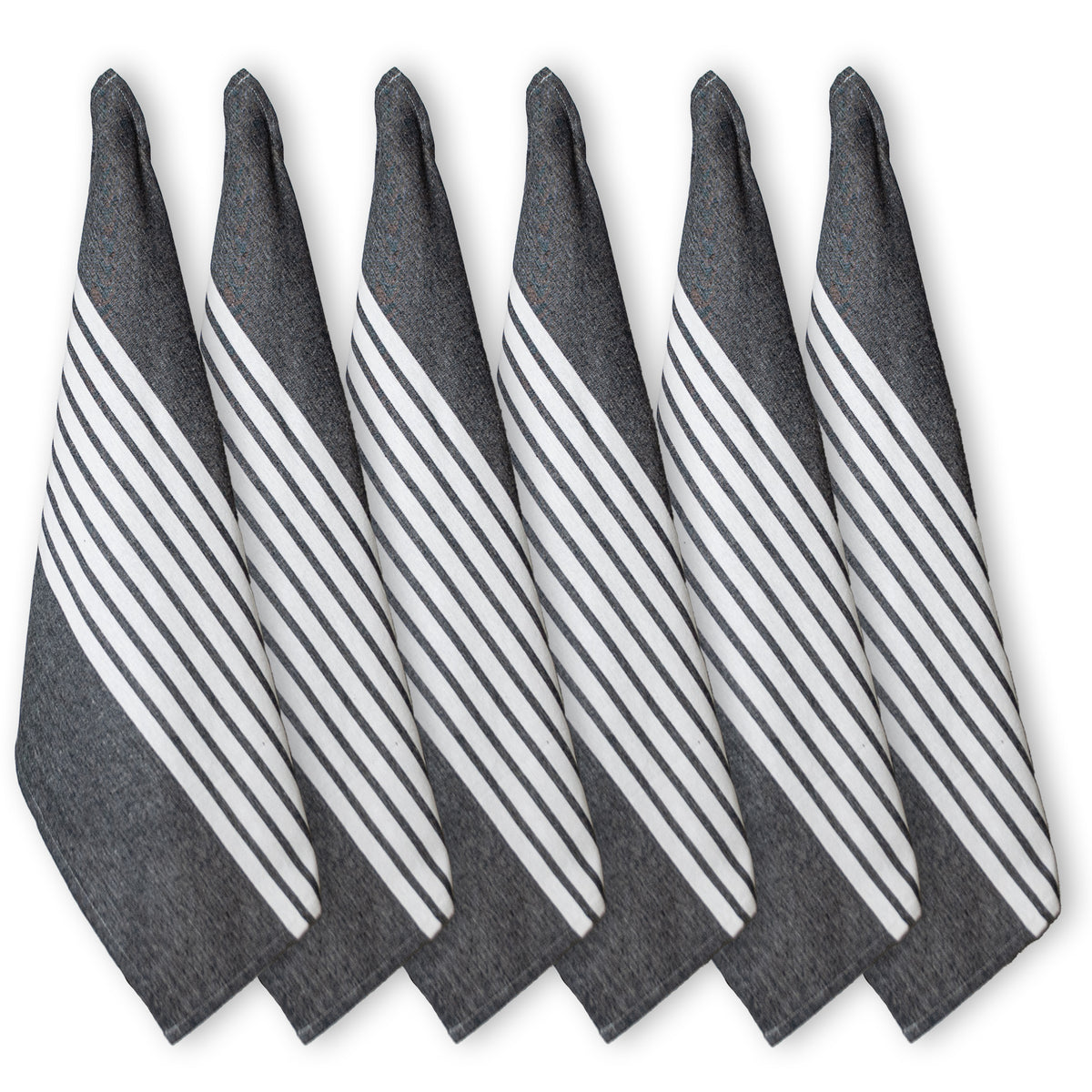 KITCHEN TOWEL SET OF 6 CENTER STRIPES, 18''x28'',BLACK-WHITE