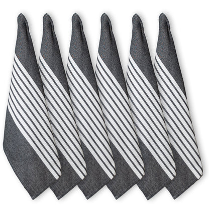KITCHEN TOWEL SET OF 6 CENTER STRIPES, 18''x28'',BLACK-WHITE