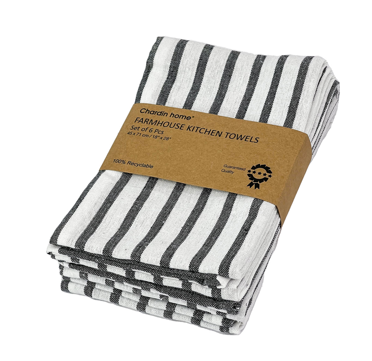 KITCHEN TOWEL SET OF 6 CENTER STRIPES, 18''x28'',BLACK-WHITE